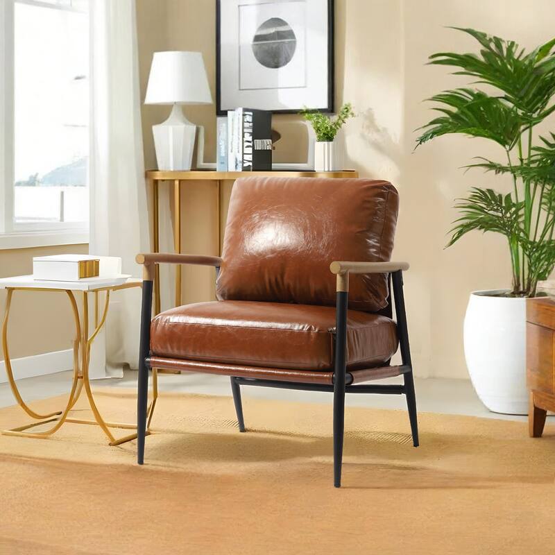 Madison 27'' Wide Vegan Leather/ Chenille Metal Frame Accent Chair