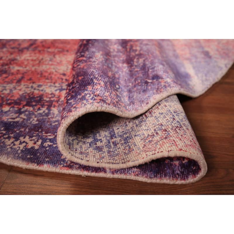 All-Over Abstract Modern Round Area Rug Hand-Knotted Wool Carpet - 6'6" x 6'6"