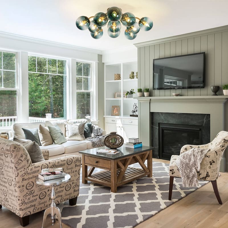 Gradient Blue Glass Globe Sputnik Bubble Ceiling Light 30in Chandelier