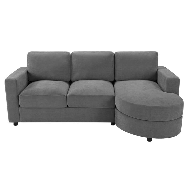 Modern L-Shaped Sofa with Curved Chaise, USB Charging Ports & Storage Pockets for Small Space