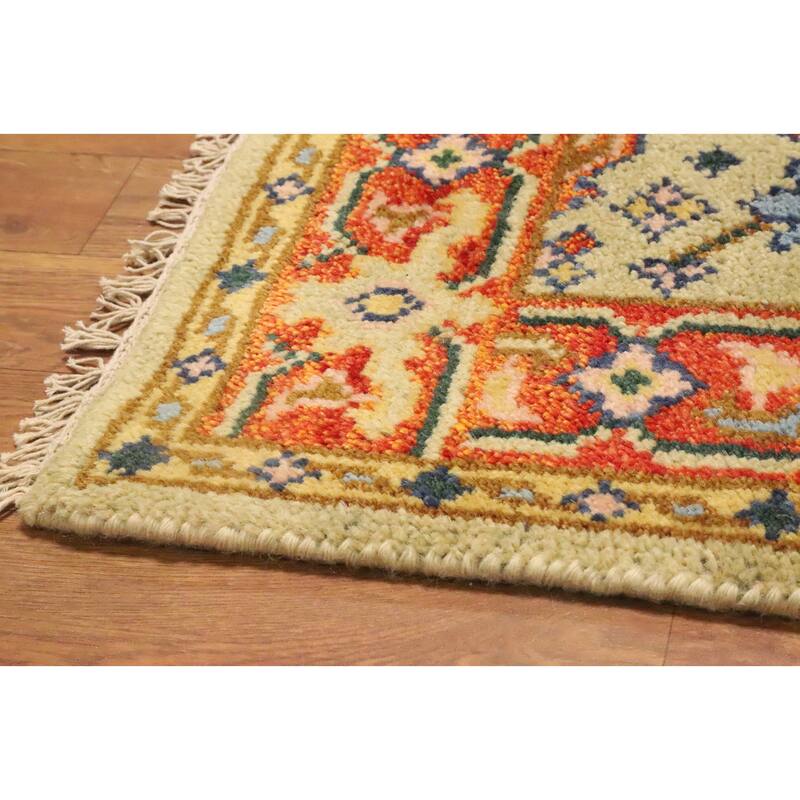 Hand Knotted Oriental 100% Wool Carpet Transitional All-Over Yellow & Gold Oushak Runner Rug - 7' 11'' X 2' 7''