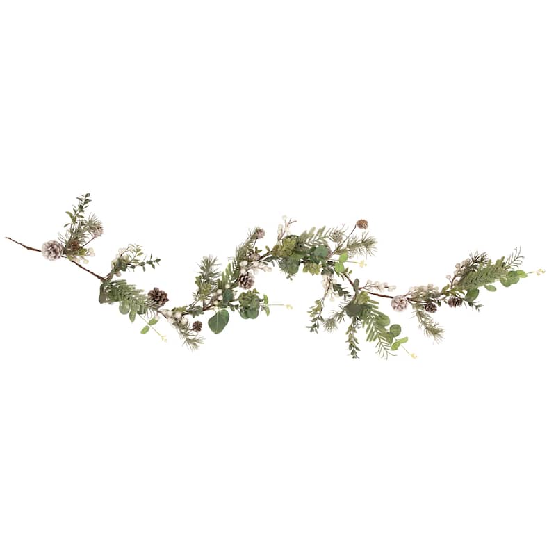 5' White Berry Eucalyptus and Pinecone Christmas Garland - Unlit