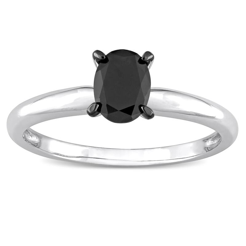 Miadora 1/2ct TDW Oval-cut Black Diamond Solitaire Engagement Ring in 14k White Gold