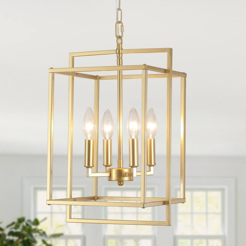 10.82inch Modern Cage 4-light Height Adjustable Metal frame chandelier for multiple spaces - Gold