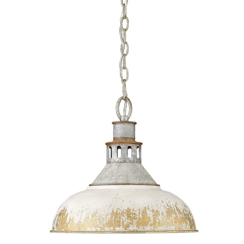 Golden Lighting Kinsley 14" Wide Pendant - Aged Galvanize Steel / Antique Ivory