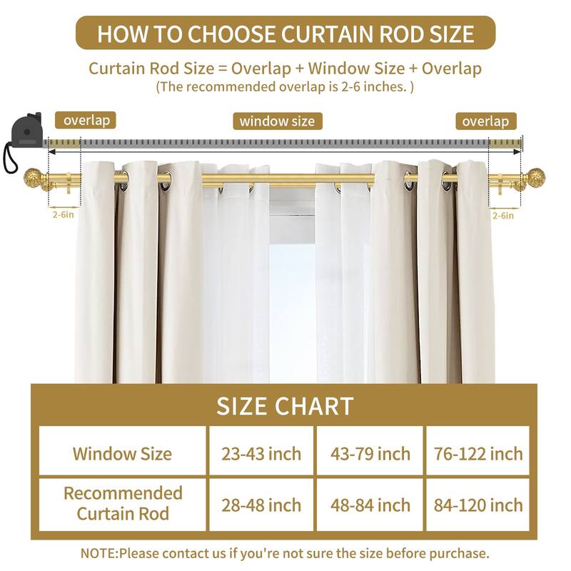 Meriville 1" Diameter Double Window Curtain Rod, 28" to 48", Fuso Finial