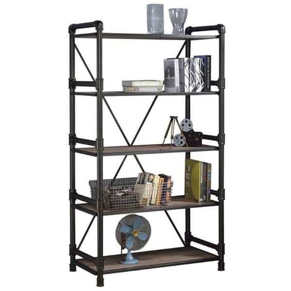 Bookshelf with Metal Frame in Rustic Oak & Black Bed Bath & Beyond