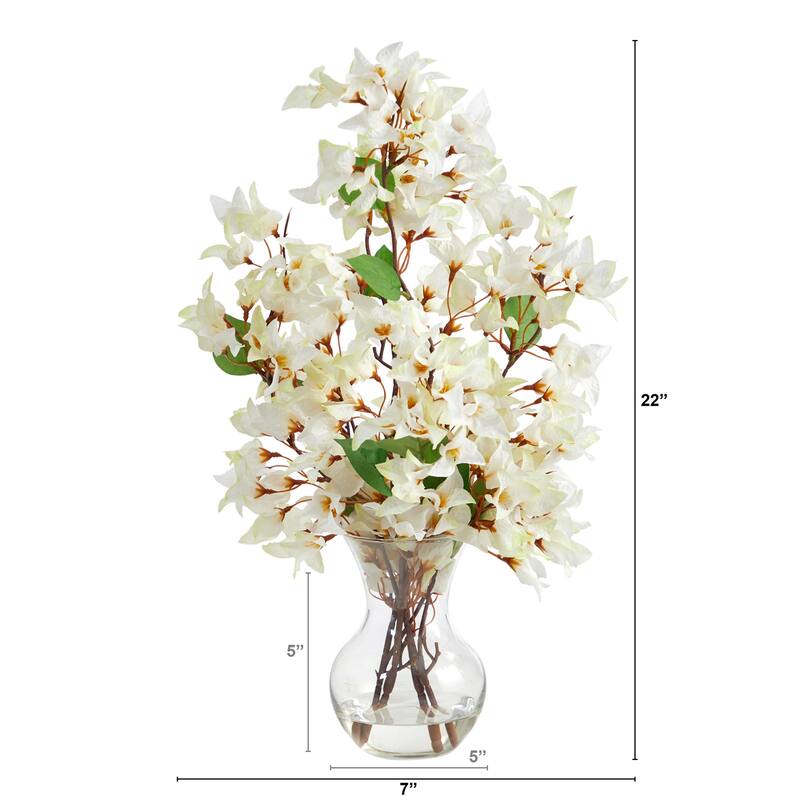 Artificial Island Oasis Arrangement - 22 Inch Faux Flowers in Glass Vase Home Decor - White - 7