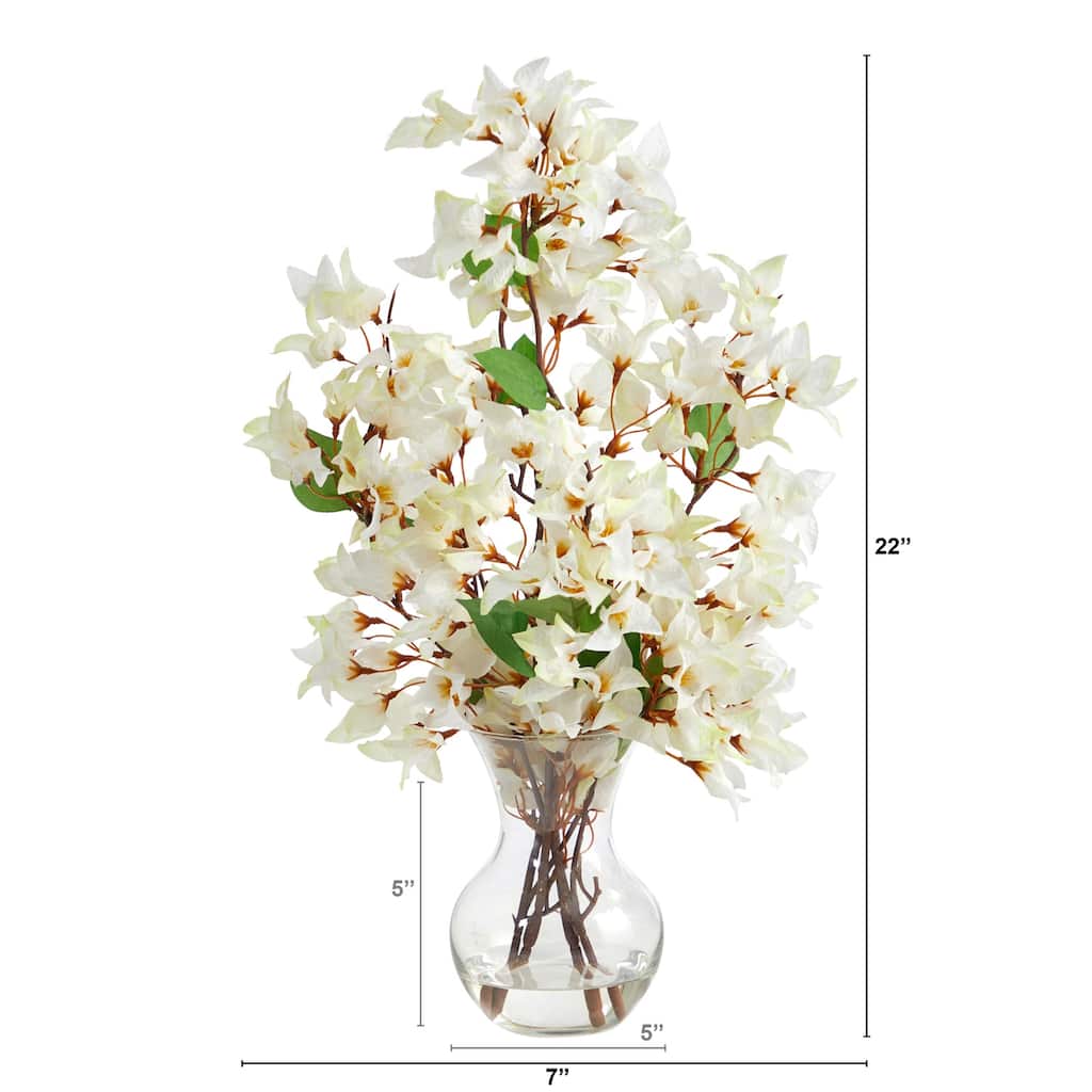 Artificial Island Oasis Arrangement - 22 Inch Faux Flowers in Glass Vase Home Decor - White - 7