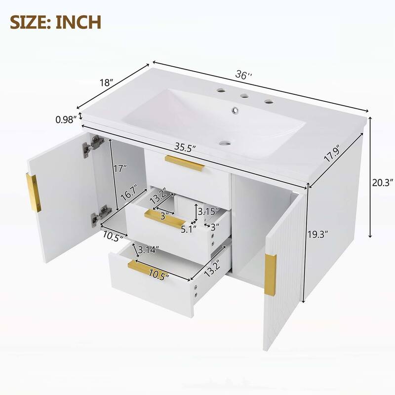 36'' Wall Mounted Bathroom Vanity