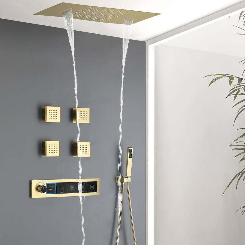 Modland Square Digital Rain and Waterfall Shower System with High-pressure Handheld Showerhead & 4 Massage Jets