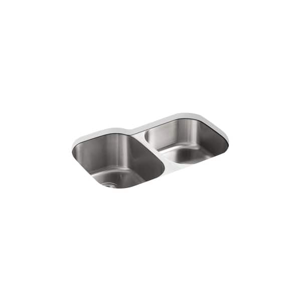 slide 1 of 1, Kohler Undertone® 31" X 20-1/8" X 9-1/2" Undermount Large/Medium Double-Bowl Kitchen Sink (K-3150-NA)