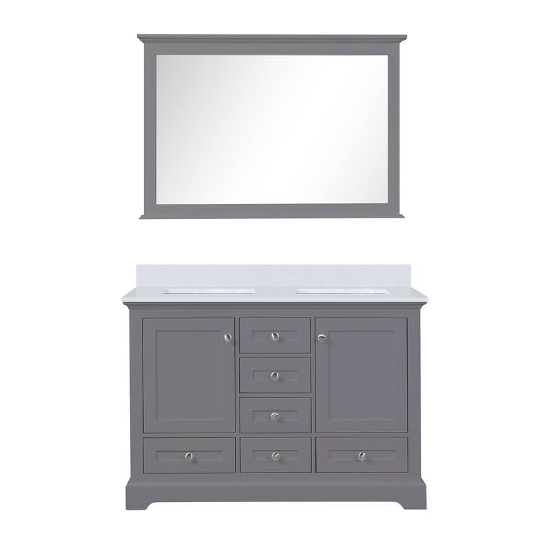 Dukes 48 in. W x 22 in. D Navy Blue Double Bath Vanity, Cultured Marble Top, and 46 in. Mirror