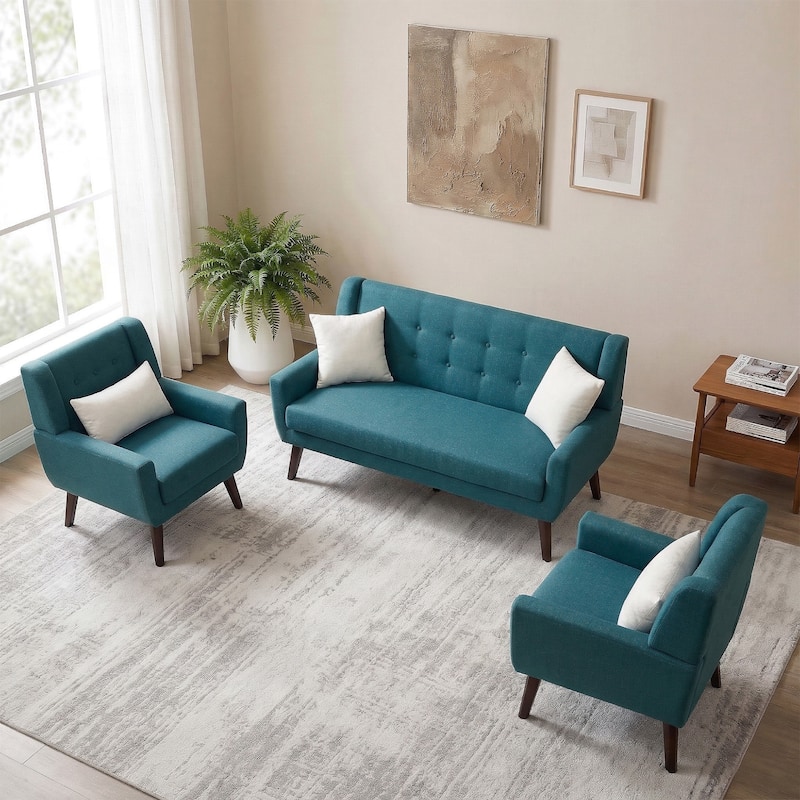 3-Piece Mid-Century Modern Living Room Set with Loveseat and 2 Chairs