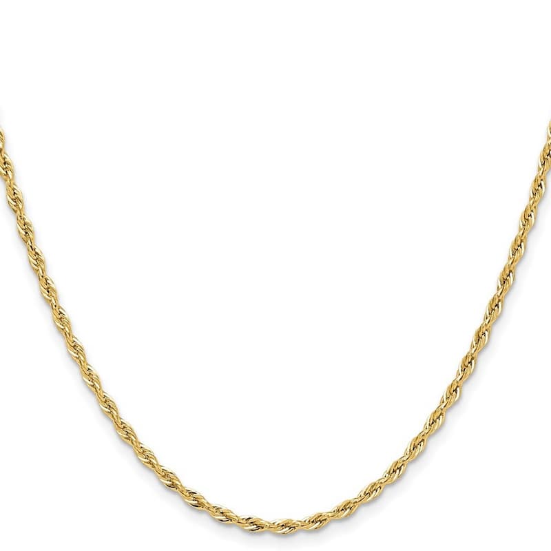 Curata 10k Yellow Gold 2.5mm Semi solid Rope Chain Bracelet Options: 7" 8"