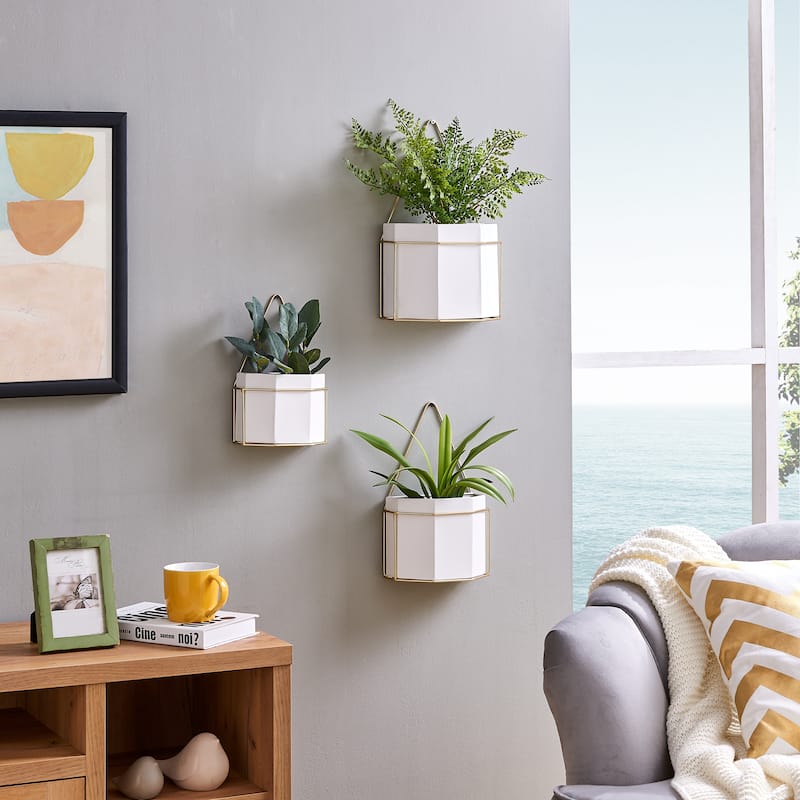 Danya B. Geometric White and Gold Wall Planters Set of 3