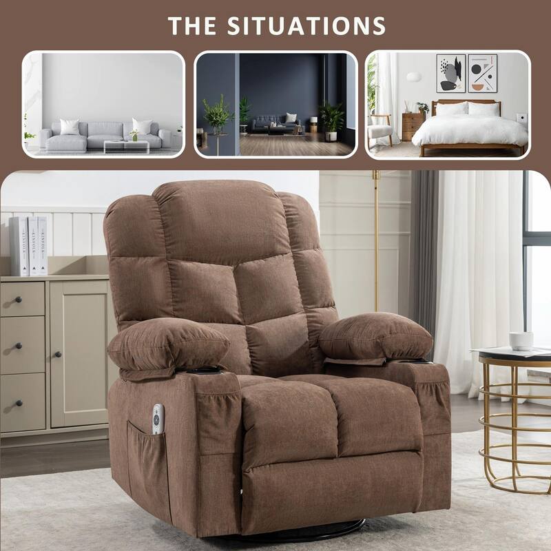 Massage Rocker Recliner Chair with Heat, USB Port, and Cup Holders