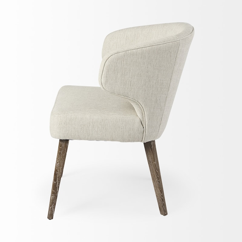 HomeRoots Ivory and Brown Mid Century Wingback Dining Chair - 25" W x 32" H x 22" D