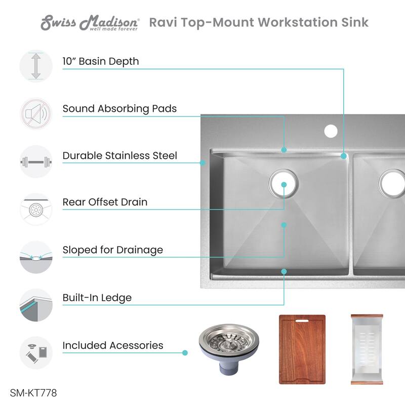 Swiss Madison SM-KT778 Ravi 22" Drop In Double Basin Stainless Steel