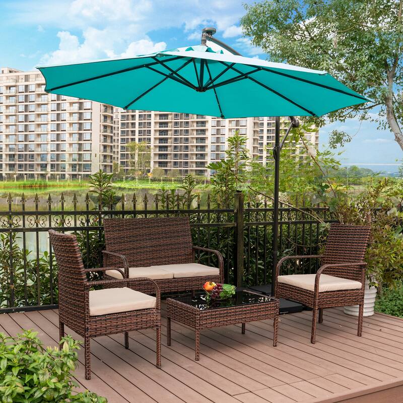 Sonoma 4 Piece Wicker all-weather Conversation Set with Cushions & Coffee Table - Beige