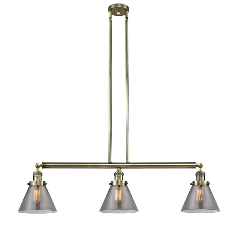 Innovations Lighting Large Cone 3 Light 40" Wide Linear Chandelier - Antique Brass / Smoked