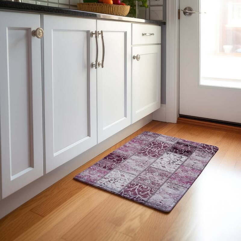 Premium Washable Super Soft Moroccan Boho Patchwork Mayfield Rug - Burgundy - 1' 8" x 2' 6" - Rectangle