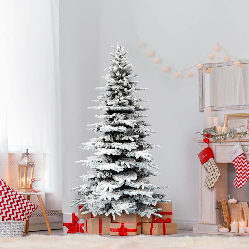 Fraser Hill Farm Platic/Metal 7.5-foot Flocked Mountain Pine