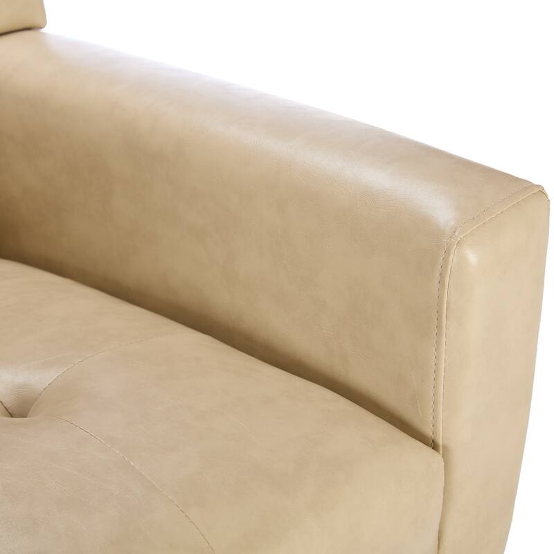 Khaki PU Modern 29.53" Upholstered Buttons Tufted Accent Chair with Black Solid Wood Legs