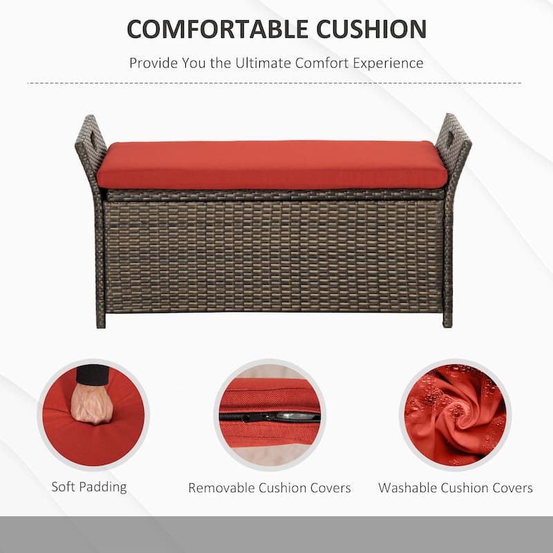 Outsunny 27 Gallon Patio Wicker Storage Bench, Outdoor PE Rattan Patio Furniture, Two-In-One Large Capacity Footstool