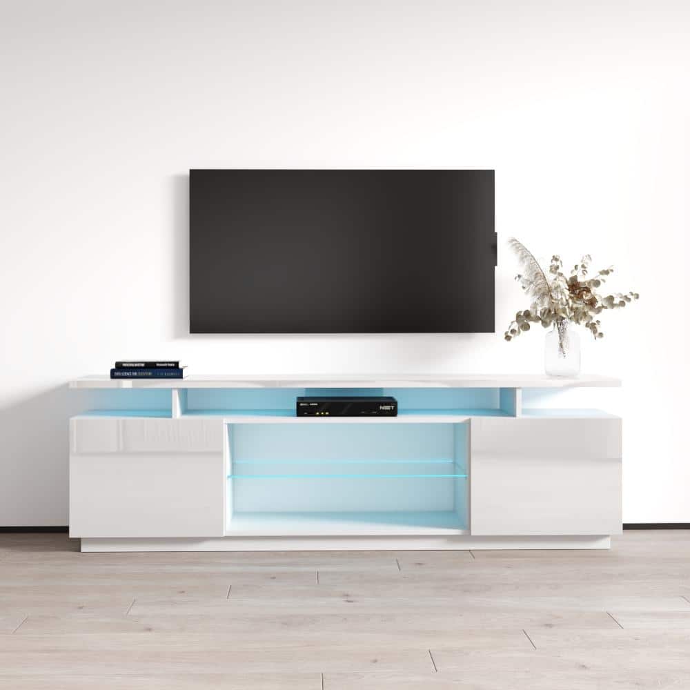 Meble Furniture Eva-K Modern 71-inch TV Stand with LED Lights for up to 80" TVs