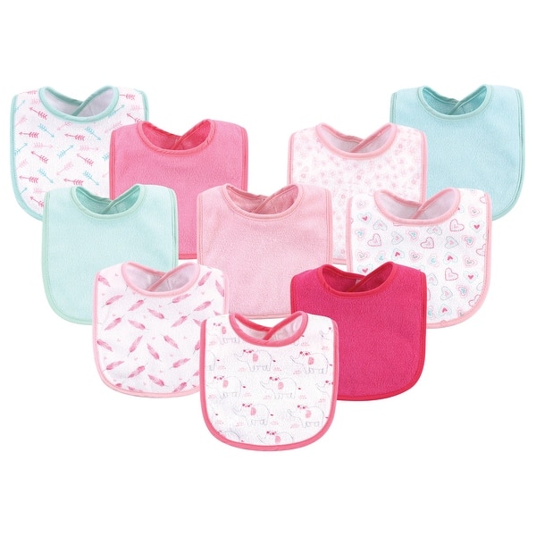 slide 1 of 1, Luvable Friends Baby Girl Cotton Terry Bibs 10pk, Girl Elephant Damask, One Size - Girl Elephant Damask - One Size One Size - Girl Elephant Damask