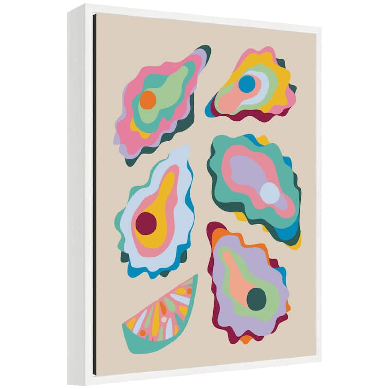 Kate and Laurel Sylvie Coastal Oysters and Lemon Framed Canvas by Rachel Lee - 18x24