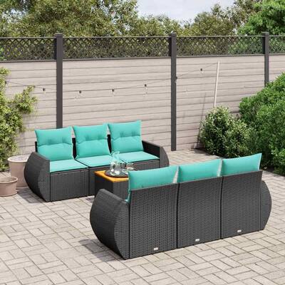 vidaXL 7 Piece Patio Sofa Set with Cushions Black Poly Rattan - 21.7x 24.4x 27.2