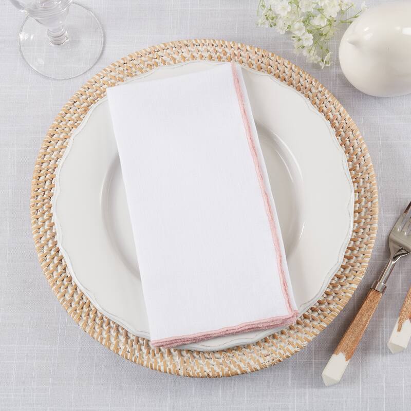 Stonewashed Linen Napkins With Stitched Border Design (Set of 4)