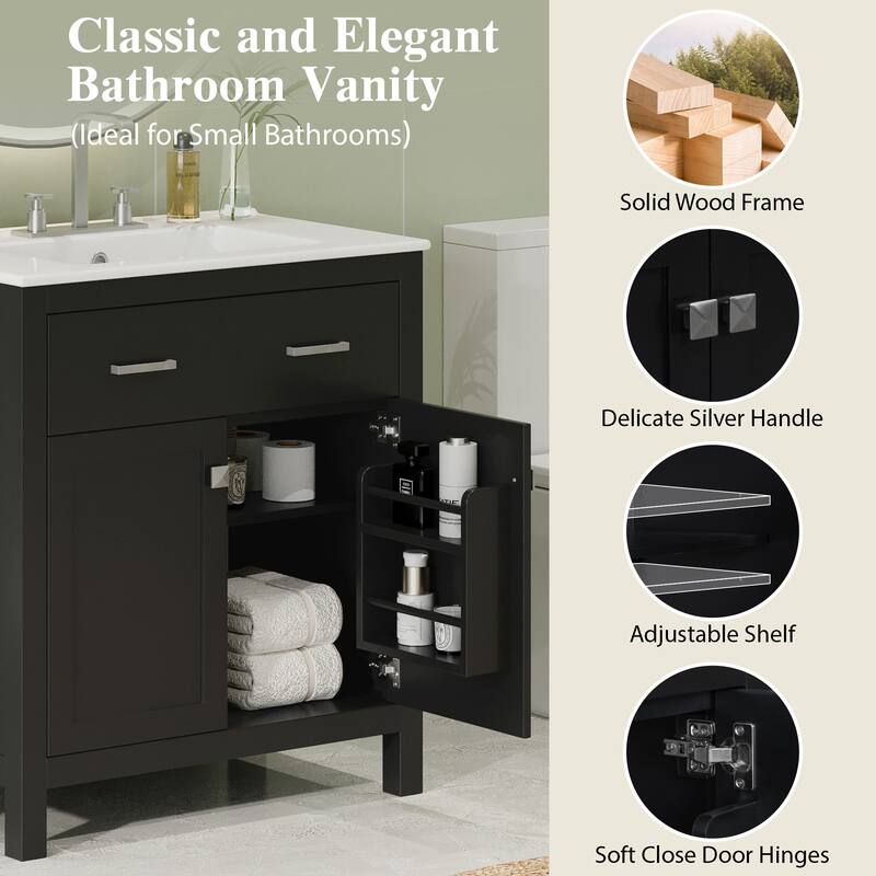 Bathroom Vanity with Sink Top, Bathroom Cabinet with Drawer and Two Doors, Freestanding Storage Cabinet with Shelf
