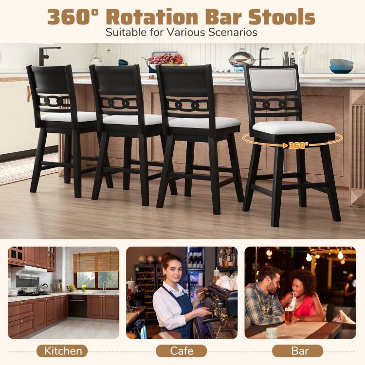 360 Swivel Counter Bar Stools Set of 2 with Padded Cushions Rubber Wood Frame and Footrests - 18.5" x 21.5" x 42"