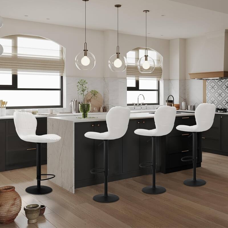 Modern Swivel Bar Chairs Adjustable Bar Stools Set of 4, Counter Height Bar Stools with High Backrest - White