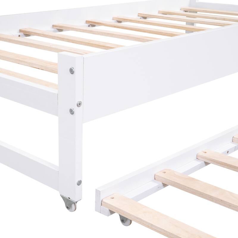 Roomfitters Twin XL Daybed with Dual Trundles, USB Charging Ports and Three Built-In Storage Cubbies, White