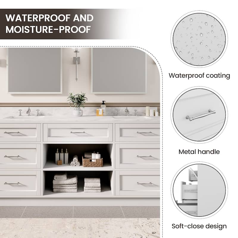 72-in Undermount Double Sink Bathroom Vanity with White Quartz Top