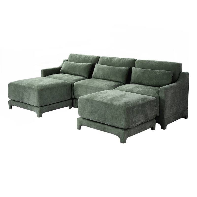 Three-Seater Sofa with 2 Movable Ottomans