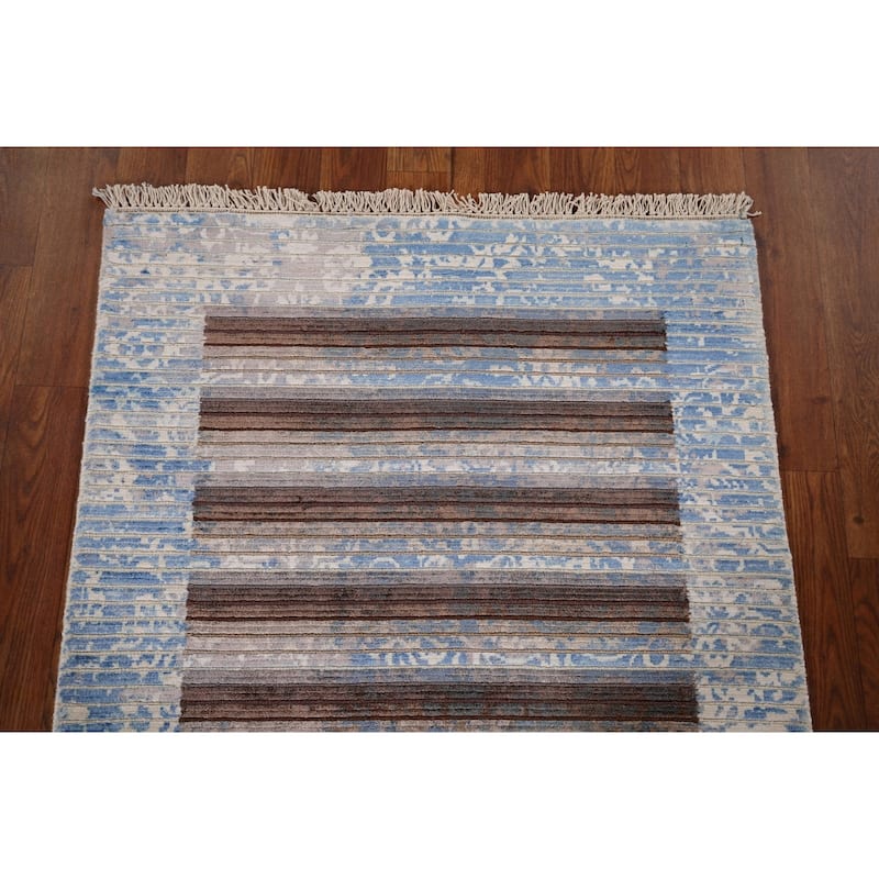 Striped / Modern Abstract Foyer Rug Hand-Knotted Wool Carpet - 2'8" x 4'7"