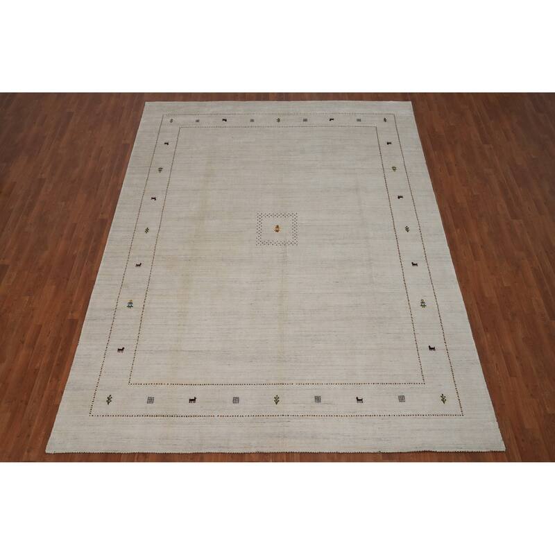 Hand Knotted Oriental 100% Wool Carpet Tribal Animal Pictorial Beige & Ivories Gabbeh Area Rug - 12' 0'' X 9' 2''