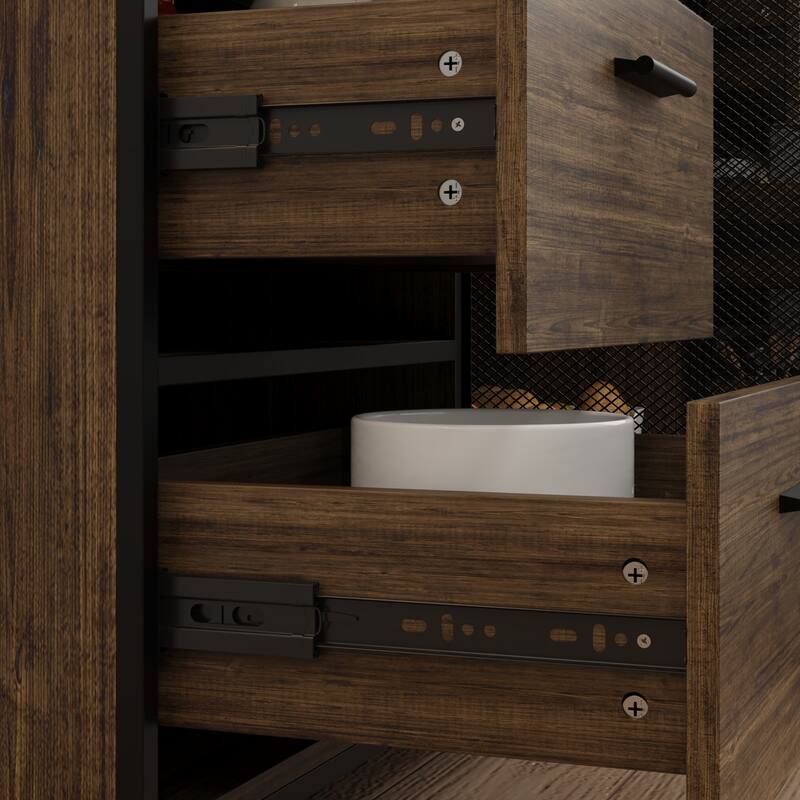 Large Kitchen Storage Cupboard Pantry with Metal Doors&6 Drawers&Shelf - 70.9"W