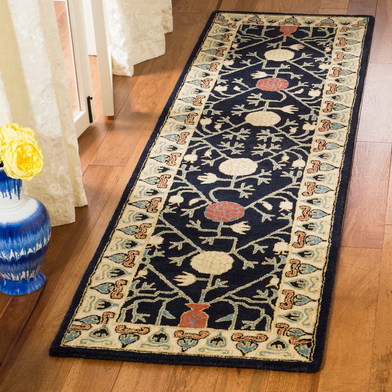 SAFAVIEH Handmade Heritage Whirwind Traditional Oriental Wool Rug - 2'3" x 8' Runner - Navy/Ivory