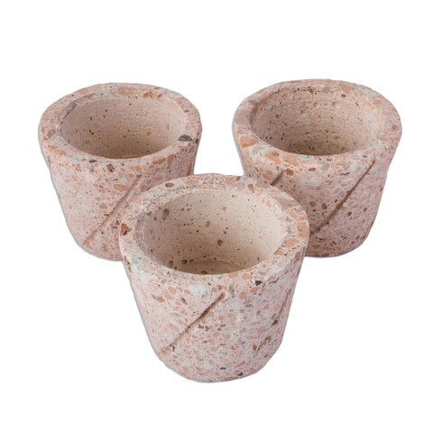 NOVICA Plant Stripes, Reclaimed stone flower pots (set of 3)