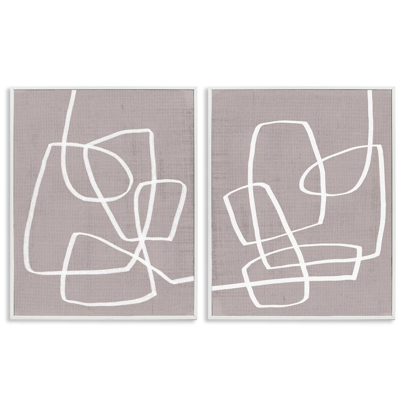 Stupell Abstract Busy Line Minimal Boho Design Brown White 2pc Multi Piece Framed Wall Art Set - 16 x 20 - White