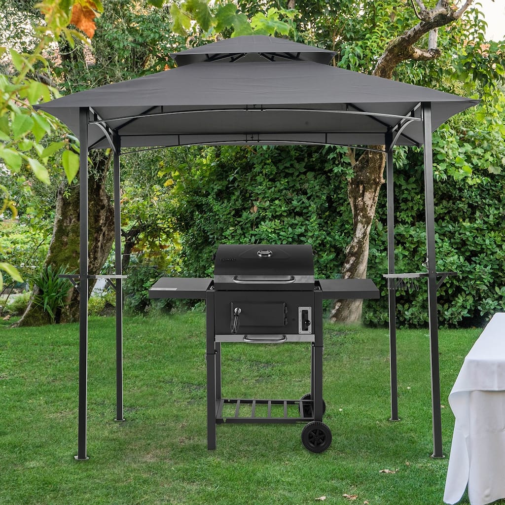 8 x 5 Ft Outdoor Grill Gazebo with Double Tier Soft Top Canopy