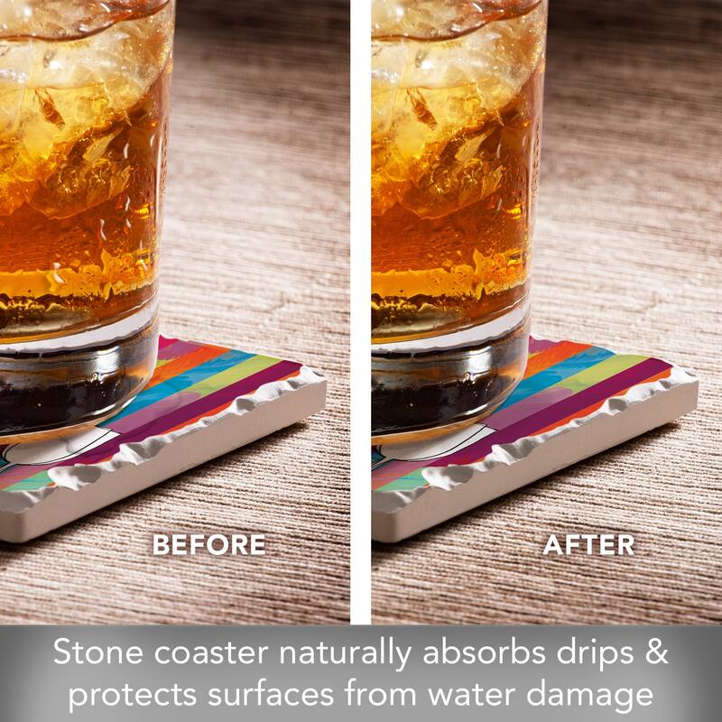 Silhouette Bottles 4 Pack Absorbent Stone Coasters with Cork Backing 4" Square Made in The USA Absorbent Wipes Clean