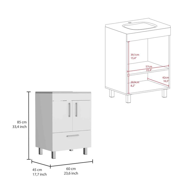Compact Bathroom Vanity with Double Door Storage, Drawer, and 29.5" Superior Top - 17.7"x23.6"x33.5" - 23.6in L
