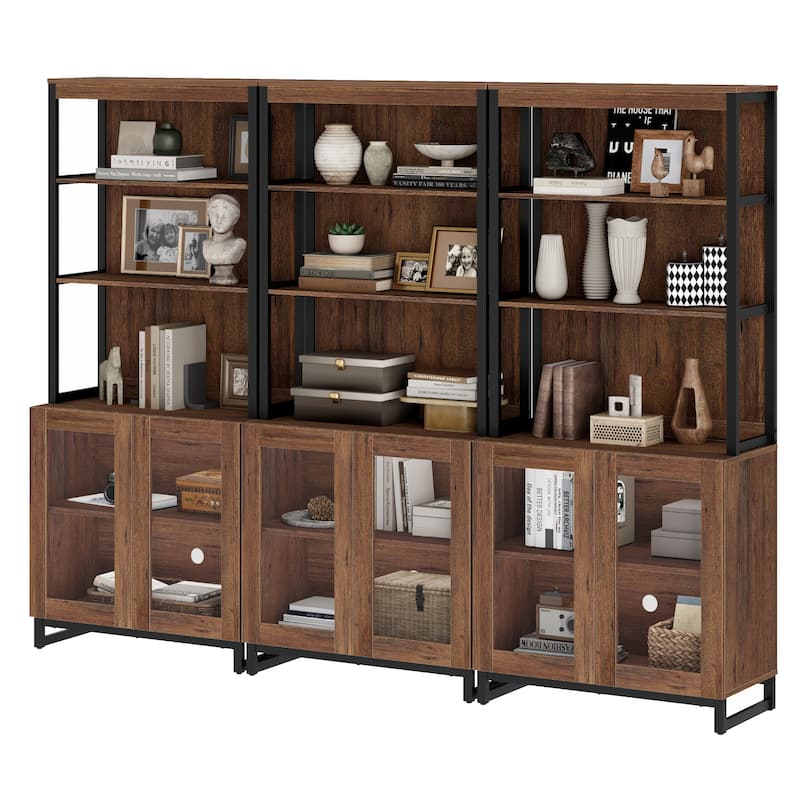 3 PCS Modern 72" Sideboard with Glass Doors and Adjustable Shelves, Multifunctional Buffet for Dining Room or Kitchen